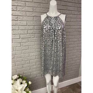 MICHAEL Michael Kors Women High / Low Metallic Sliver Chain Halter Dress Size S